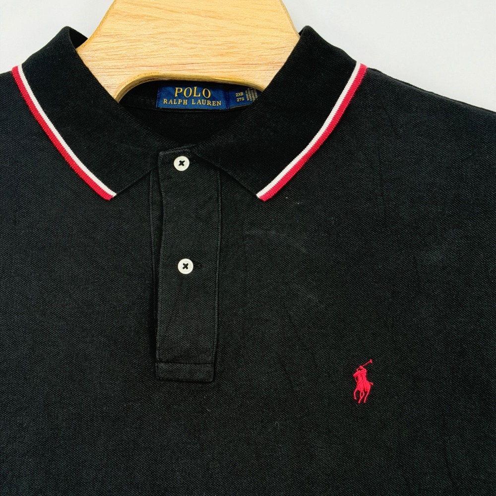 Polo Ralph Lauren Polo Shirt Men 2XB Black Red Trim Short Sleeve Classic Pony